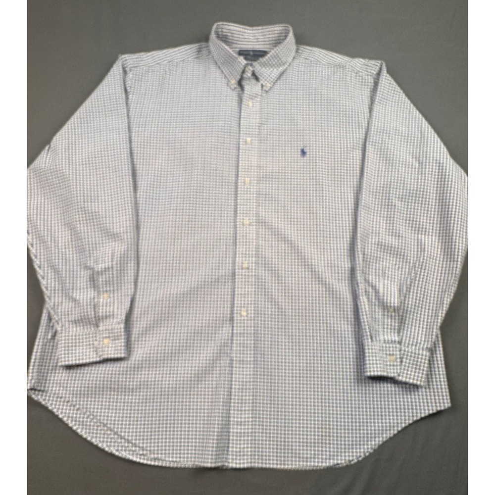 Ralph Lauren Mens‎ XXL Tall Classic Fit Blue Check Button Down Shirt 100% Cotton
